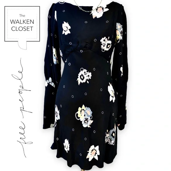 EUC Free People SunShadows Black Floral Dress, 4 - Picture 3 of 15